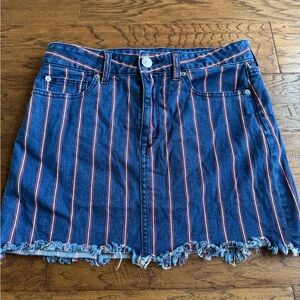 American Eagle Y2K Striped Denim Mini Skirt‎